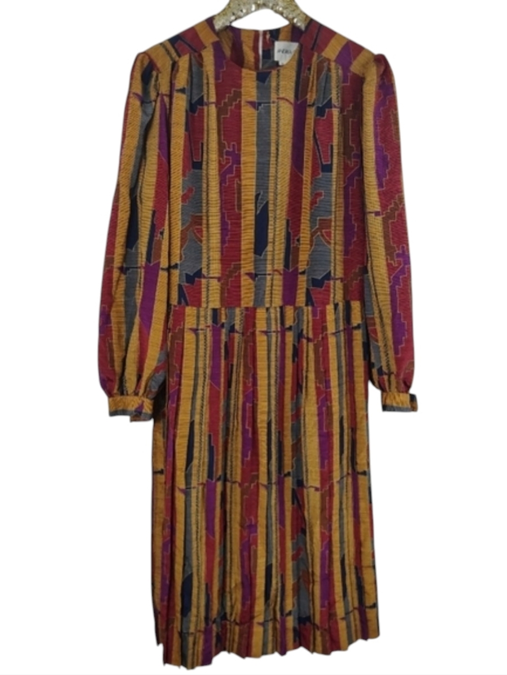 Vintage 80s Andrea Gayle Women's Multicolored Geometric Plus Size Dress Size 14